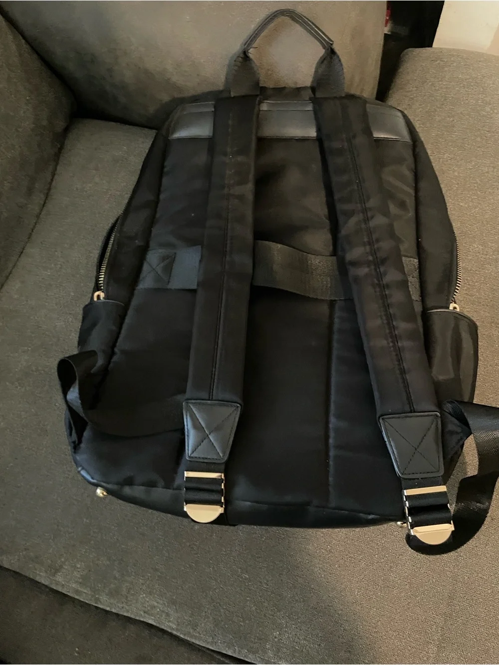 Ellen Tracy Black Nylon Backpack with Gold Accents